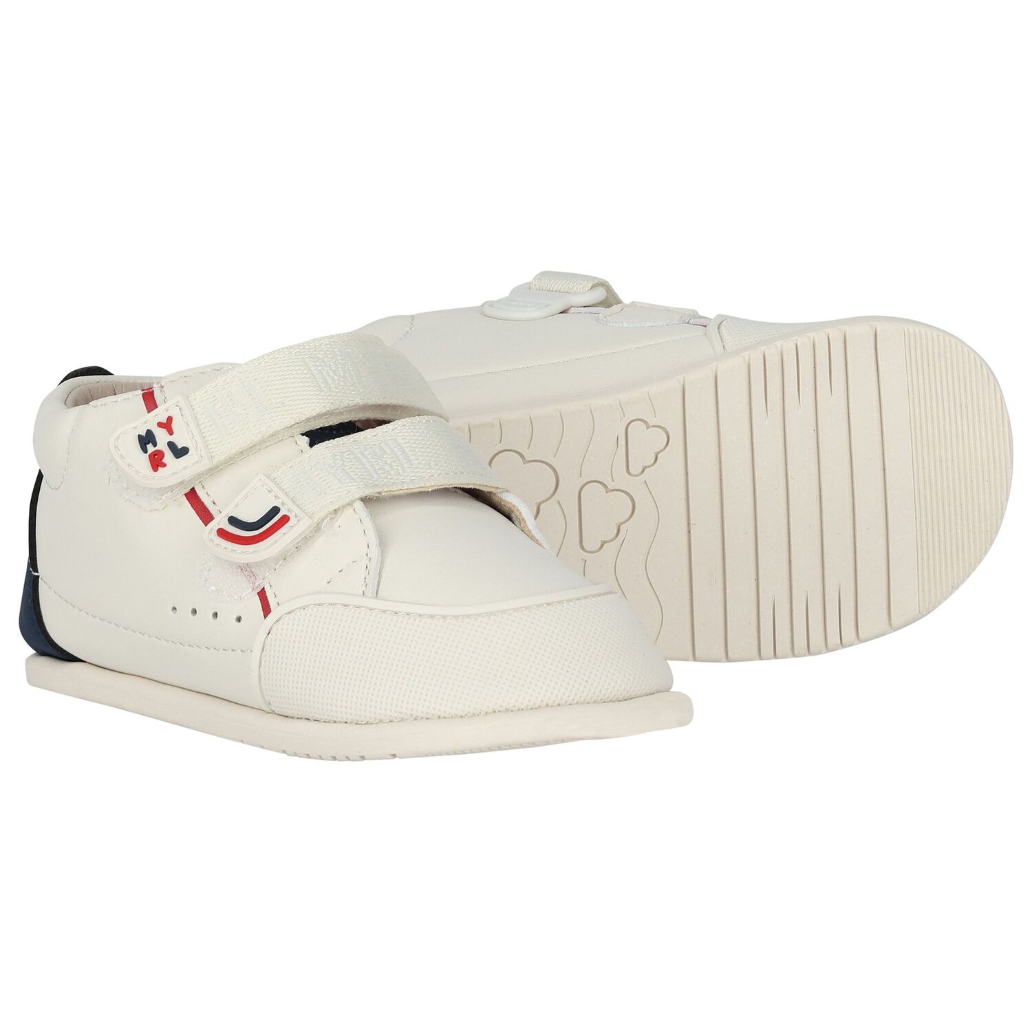 Younger Boys Ivory & Blue Trainers, 1, hi-res