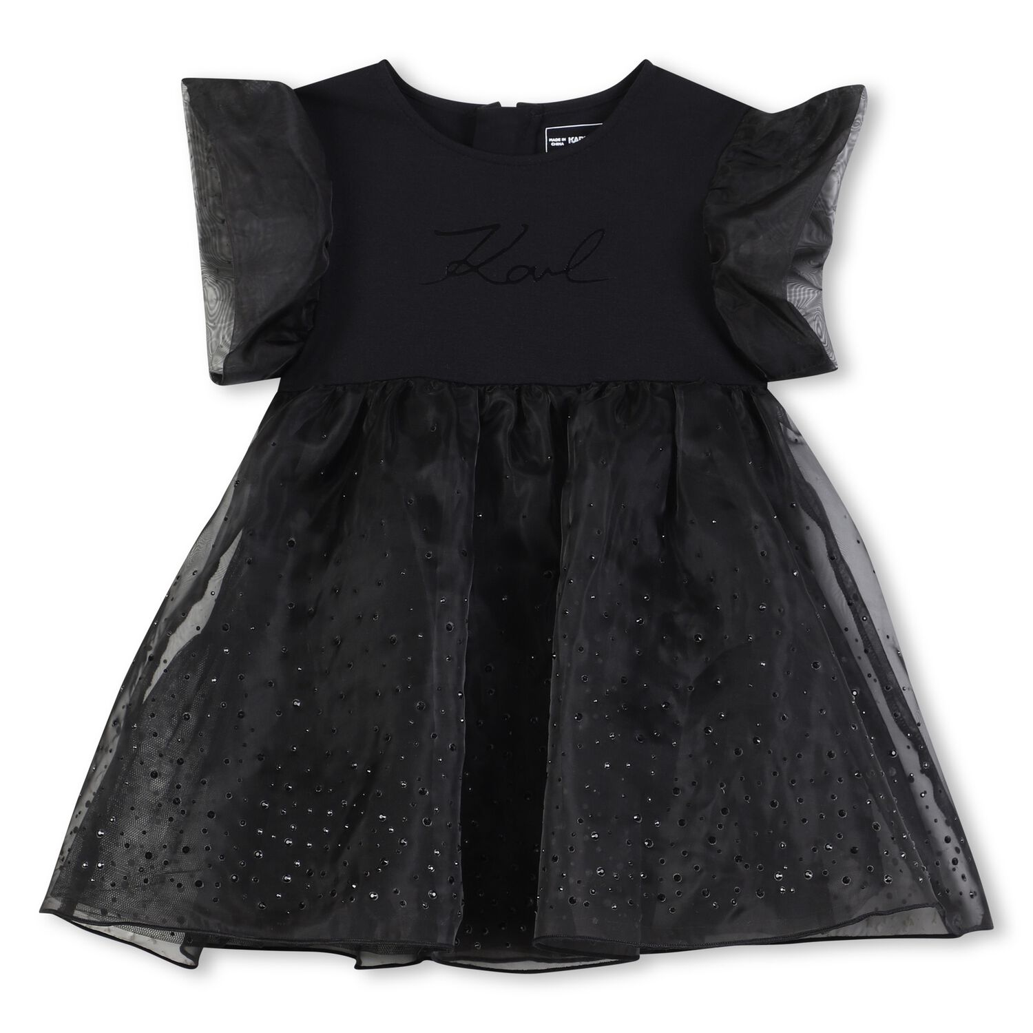 Girls Black Logo Organza Dress, 1, hi-res