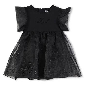 Girls Black Logo Organza Dress