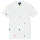 Boys White Logo Polo Shirt, 1, hi-res