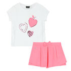 Girls White & Pink Heart Skorts Set, 1, hi-res