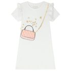 Girls White Logo Bag Dress, 1, hi-res