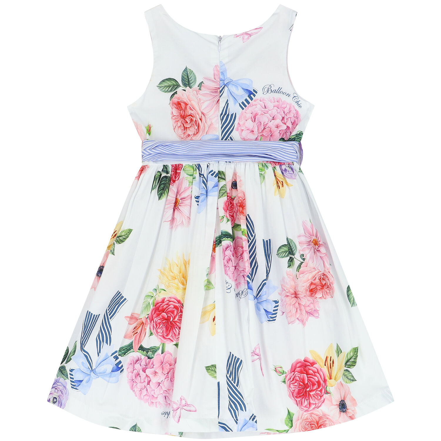 Girls White Floral Dress, 1, hi-res