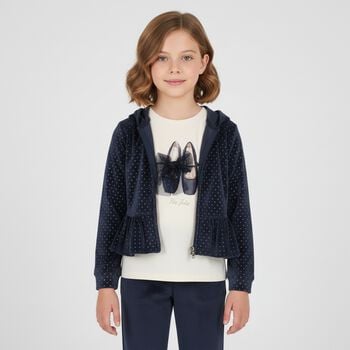 Girls Navy Blue Velour Tracksuit Set  ( 3 Piece )