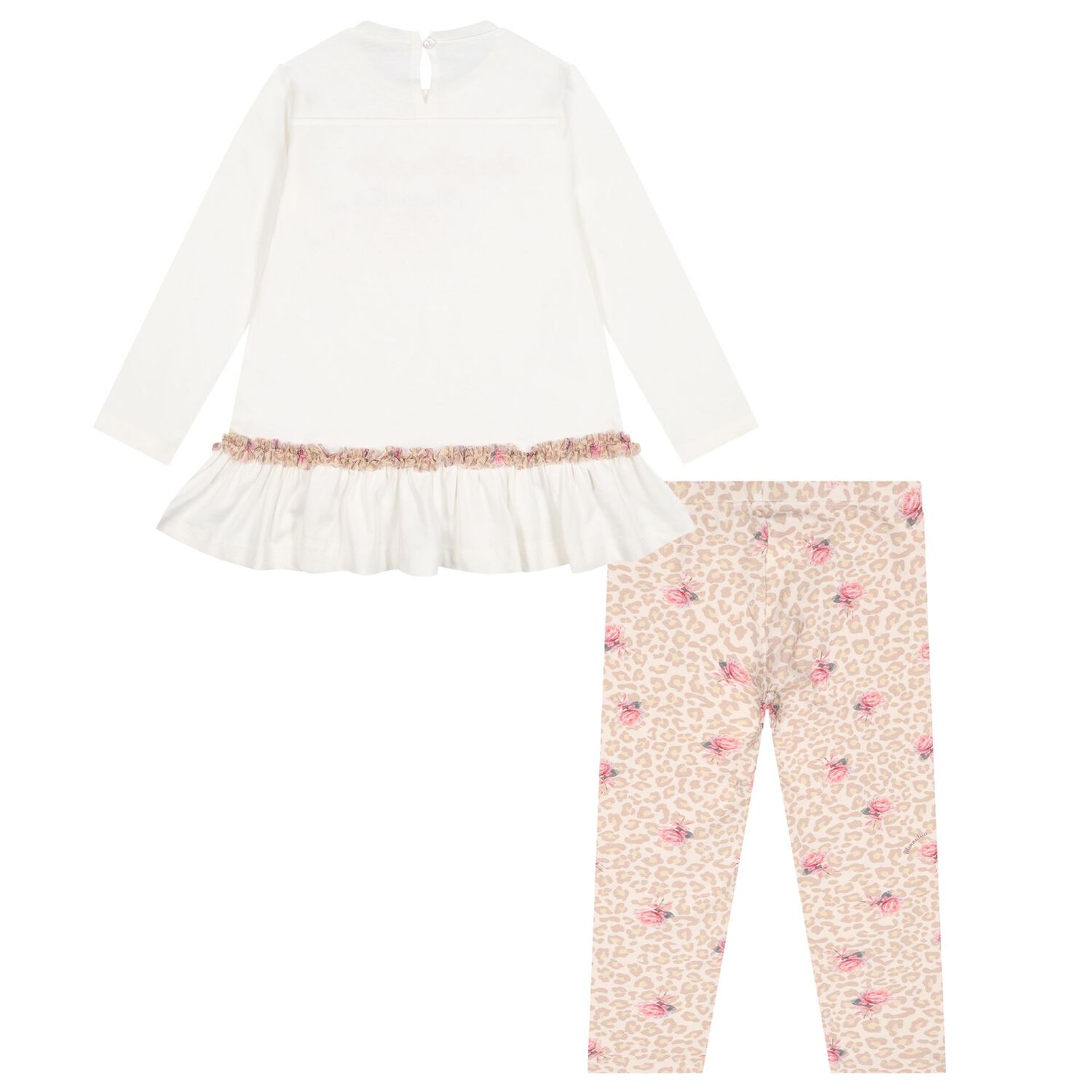 Girls Ivory & Beige Leopard Rose Logo Leggings Set, 1, hi-res