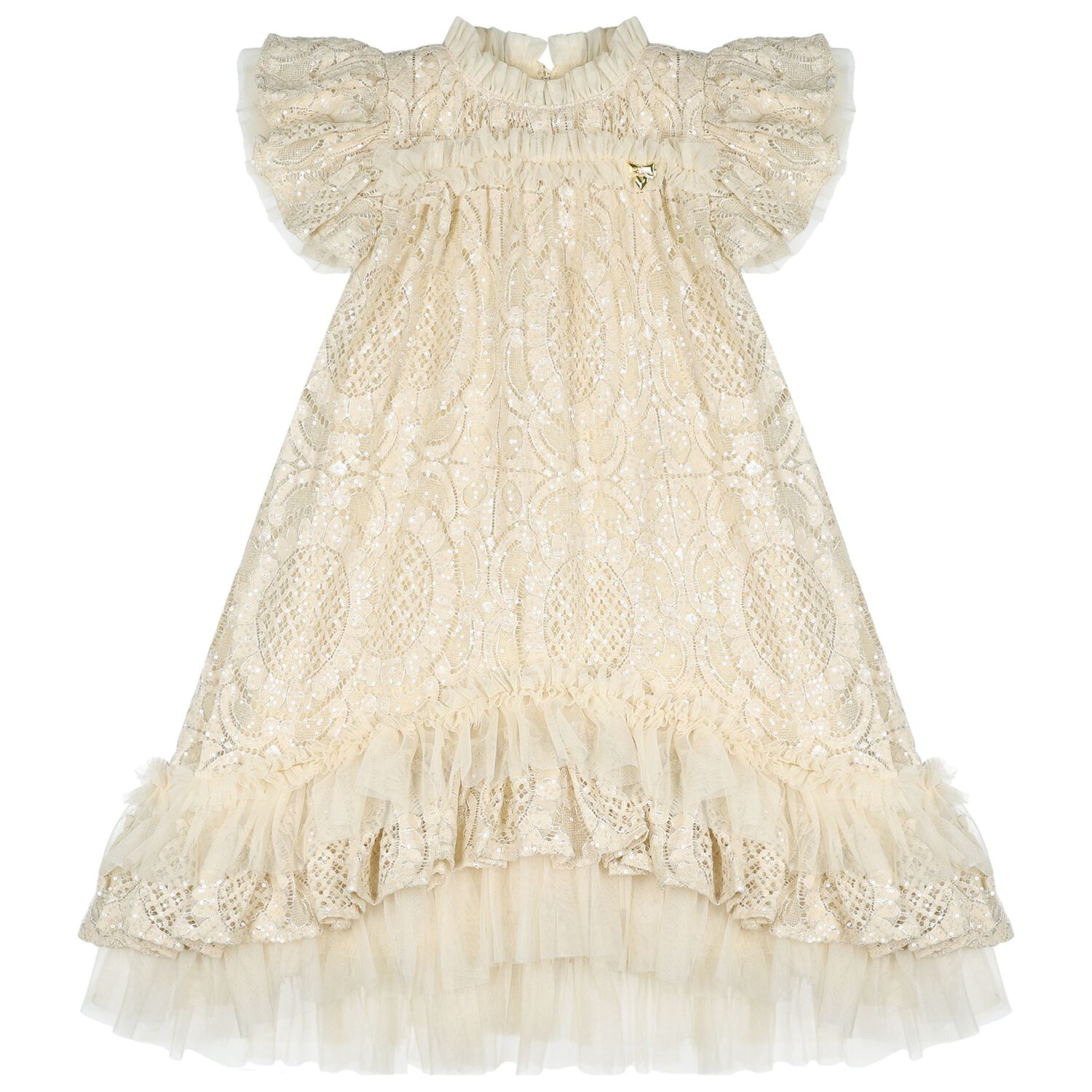 Girls Beige Lace Sequin Christina Dress, 1, hi-res