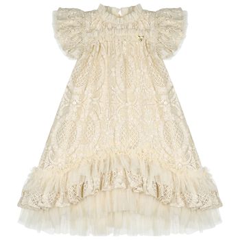 Girls Beige Lace Sequin Christina Dress