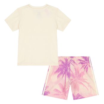 Younger Girls Beige & Pink Logo Shorts Set