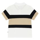 Younger Boys White, Black & Beige Logo Polo Shirt, 1, hi-res