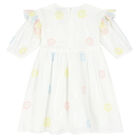 Girls White Embroidered Flower Dress, 1, hi-res