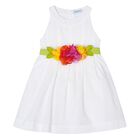 Girls White Flower Dress, 1, hi-res