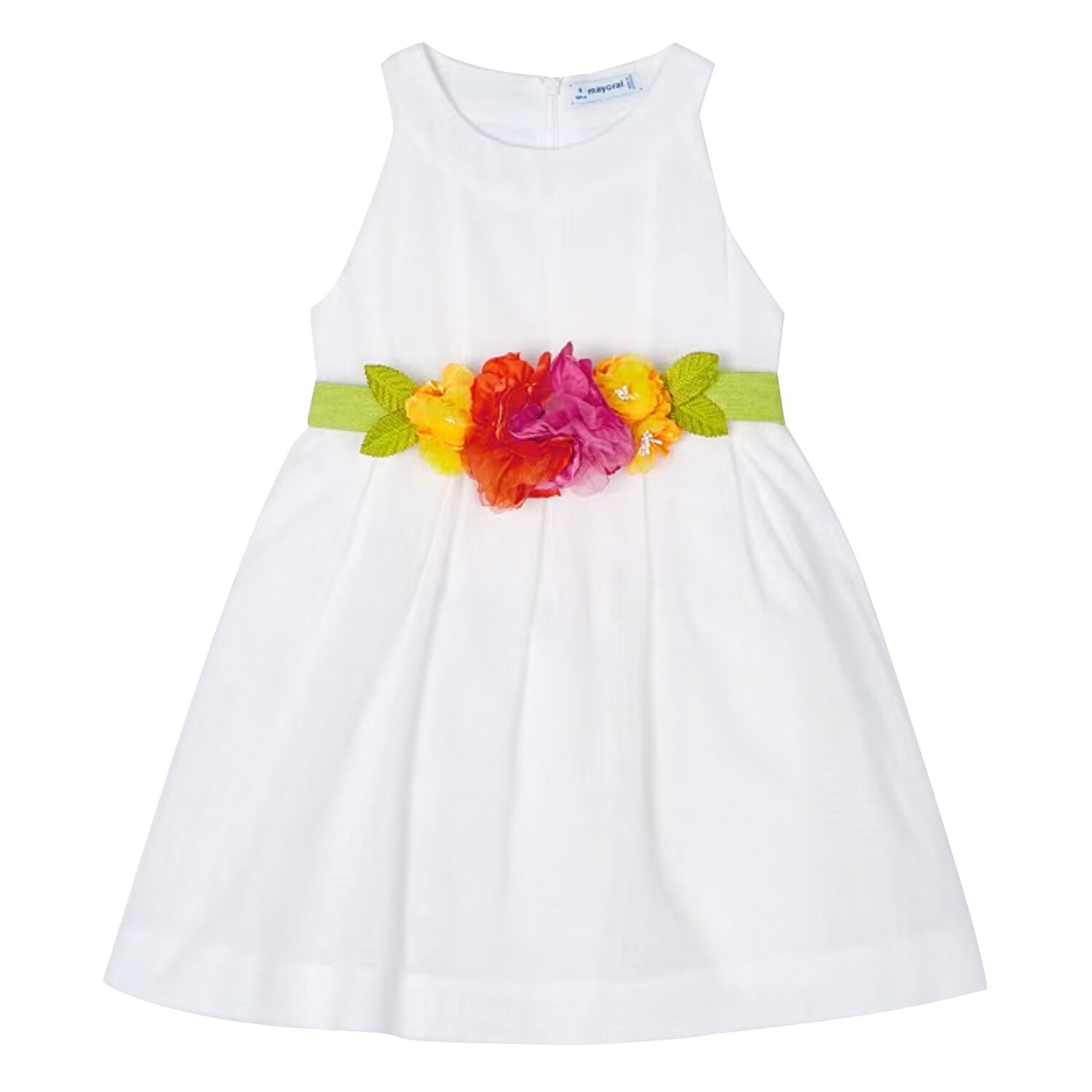Girls White Flower Dress, 1, hi-res