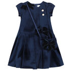 Girls Navy Bow Dress & Bag Set, 1, hi-res