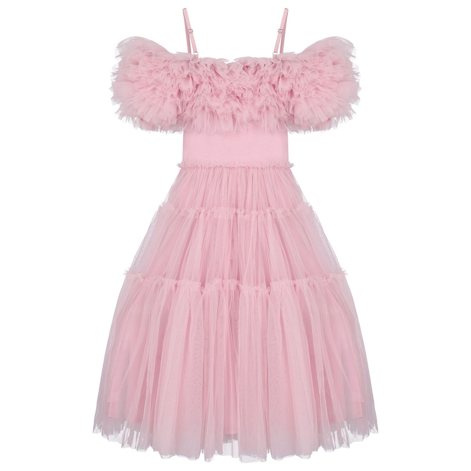 Girls Pink Ruffled Tulle Dress, 1, hi-res image number null