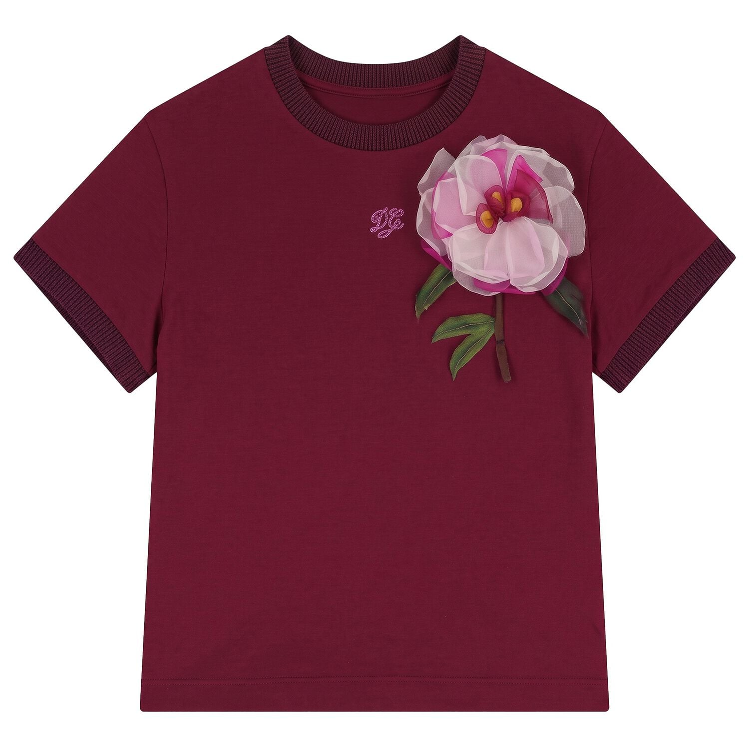 Girls Burgundy Peony T-Shirt, 1, hi-res