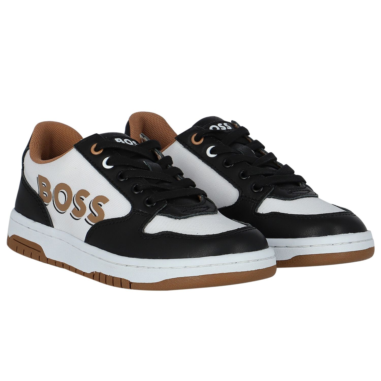 Boys Black & White Logo Trainers, 1, hi-res