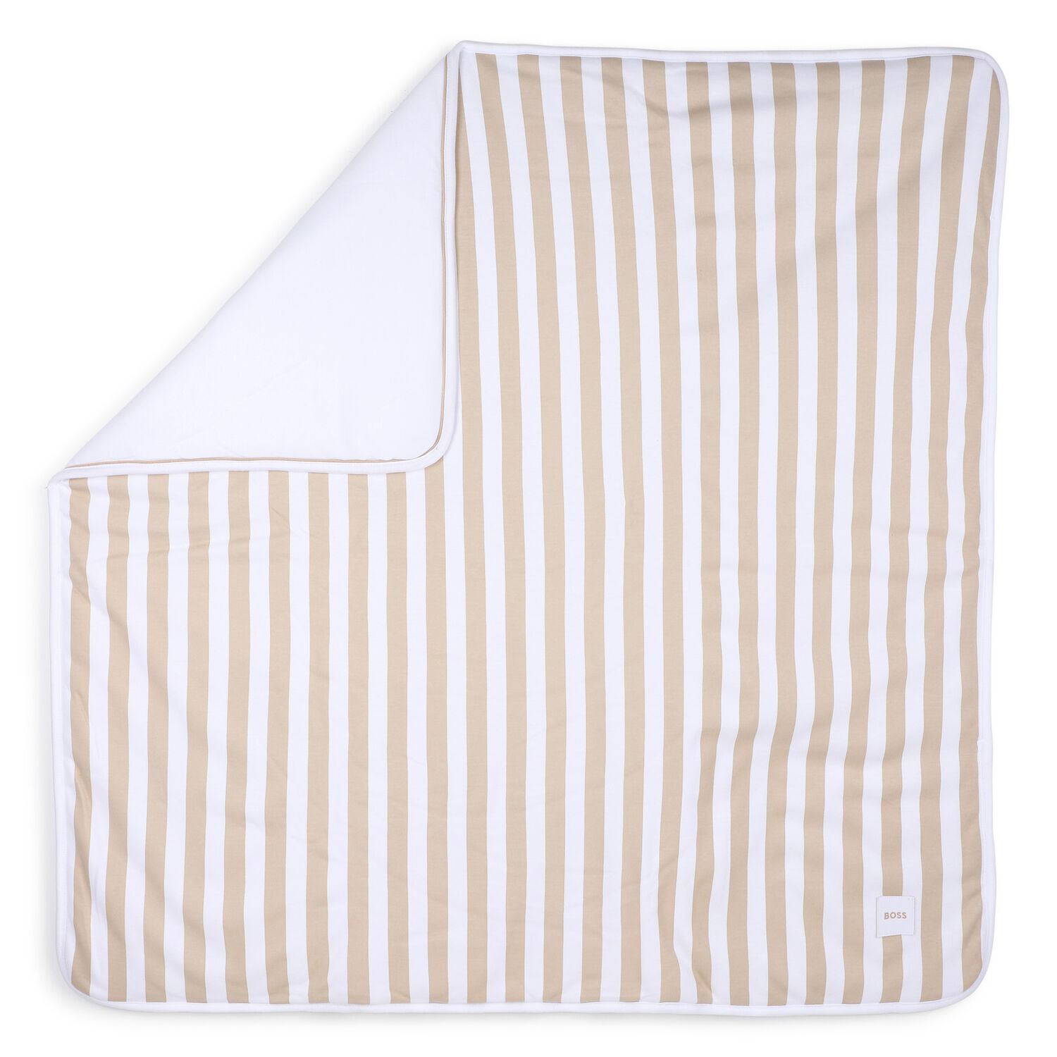 White & Beige Striped Logo Baby Blanket , 1, hi-res