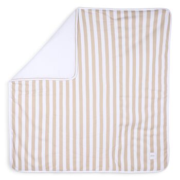 White & Beige Striped Logo Baby Blanket 