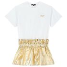 Girls White & Gold Logo Dress, 1, hi-res