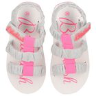 Girls Silver & White Logo Sandals, 1, hi-res