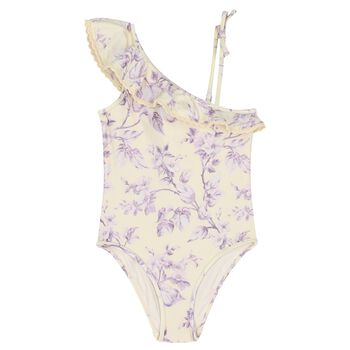 Girls Ivory & Purple Floral Swimsuit