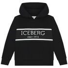 Boys Black Logo Hooded Top, 1, hi-res