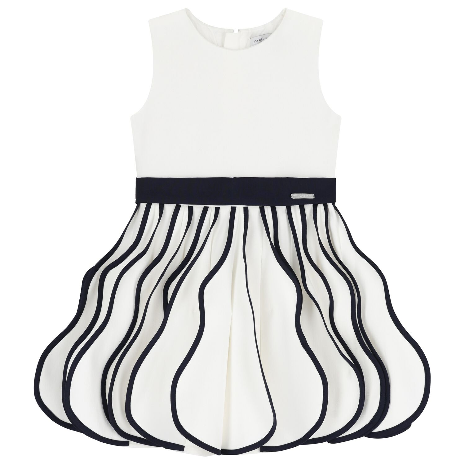 Girls White & Navy Blue Dress, 1, hi-res image number null