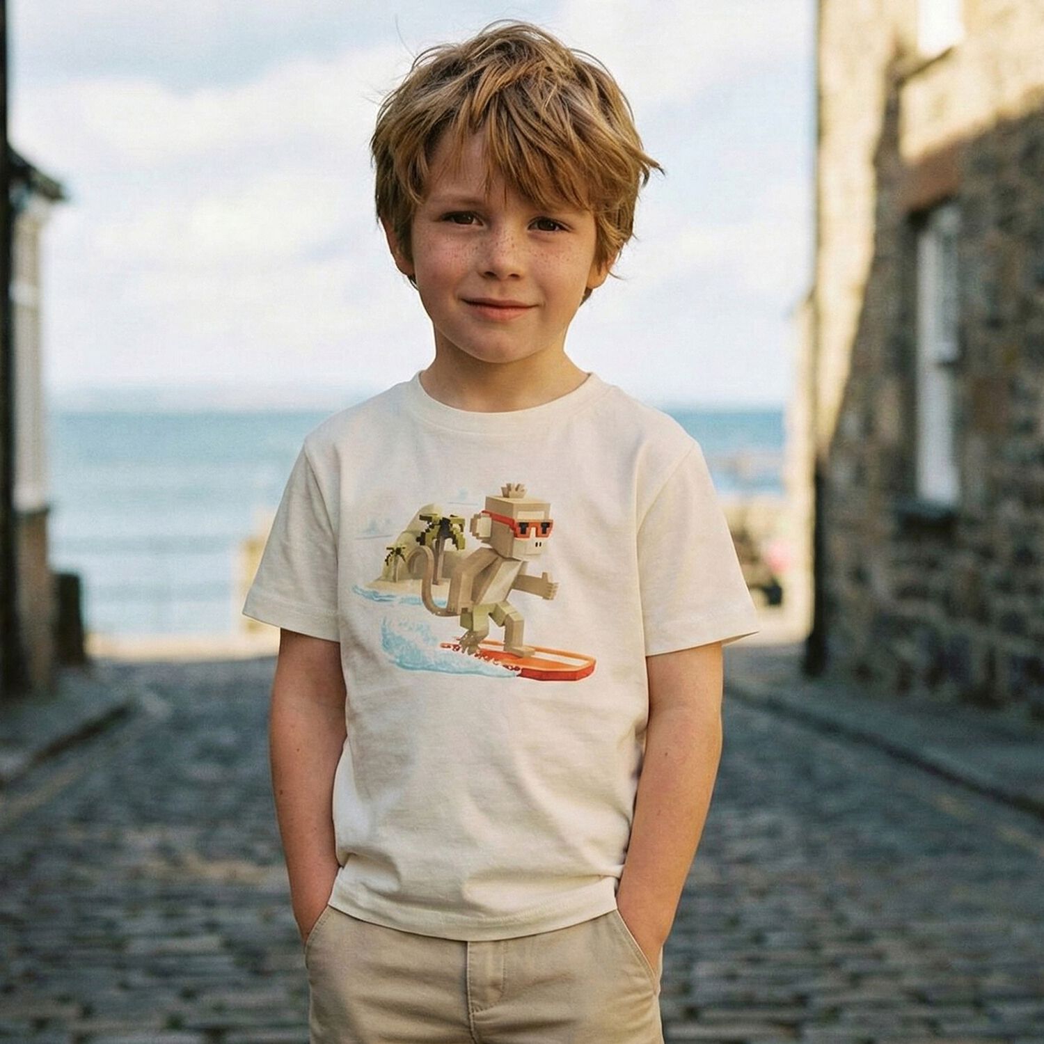 Boys Ivory Monkey T-Shirt, 1, hi-res