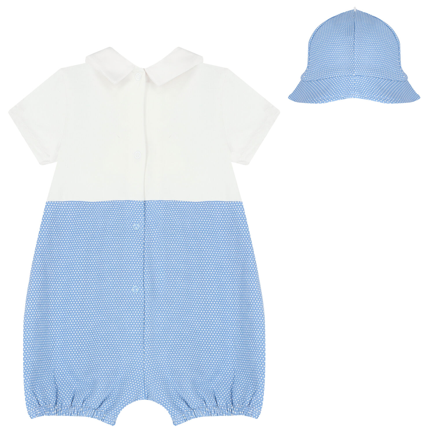 Baby Boys White & Blue Romper & Hat Set, 2, hi-res