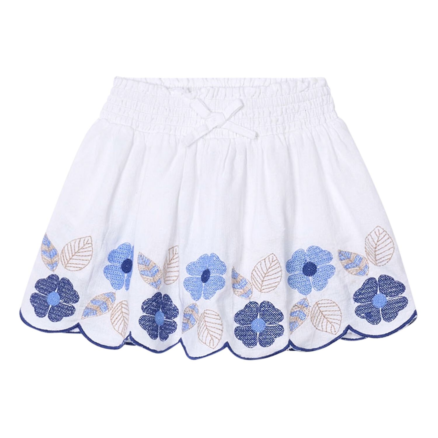 Girls White & Blue Embroidered Skirt, 1, hi-res