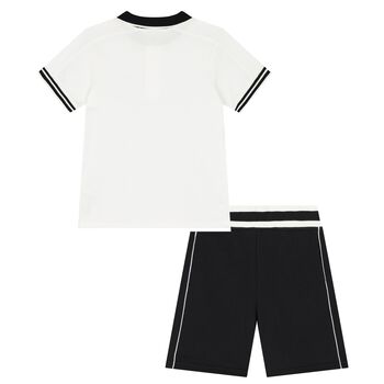 Boys White & Black Logo Shorts Set
