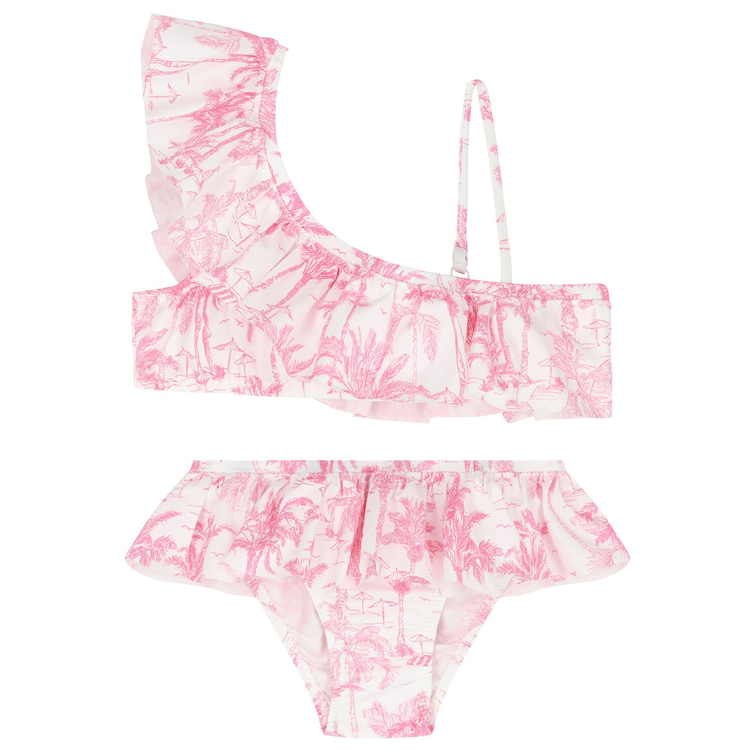 Girls White & Pink Palm Tree Bikini, 1, hi-res image number null