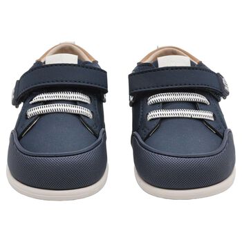 Younger Boys Navy Blue Faux Leather Trainers