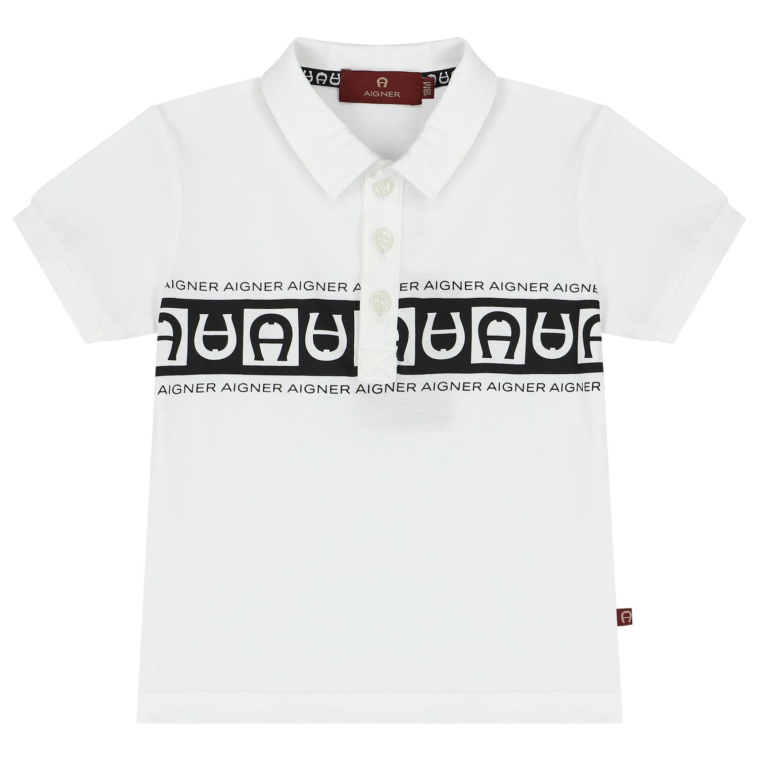 Younger Boys White & Black Logo Polo Shirt, 1, hi-res