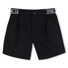 Younger Boys White & Black Logo Shorts Set, 1, hi-res