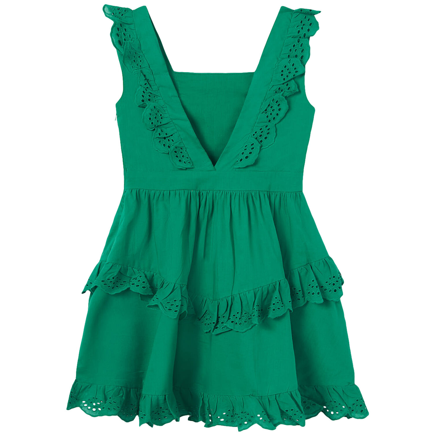 Girls Green Broderie Anglaise Dress, 2, hi-res image number null