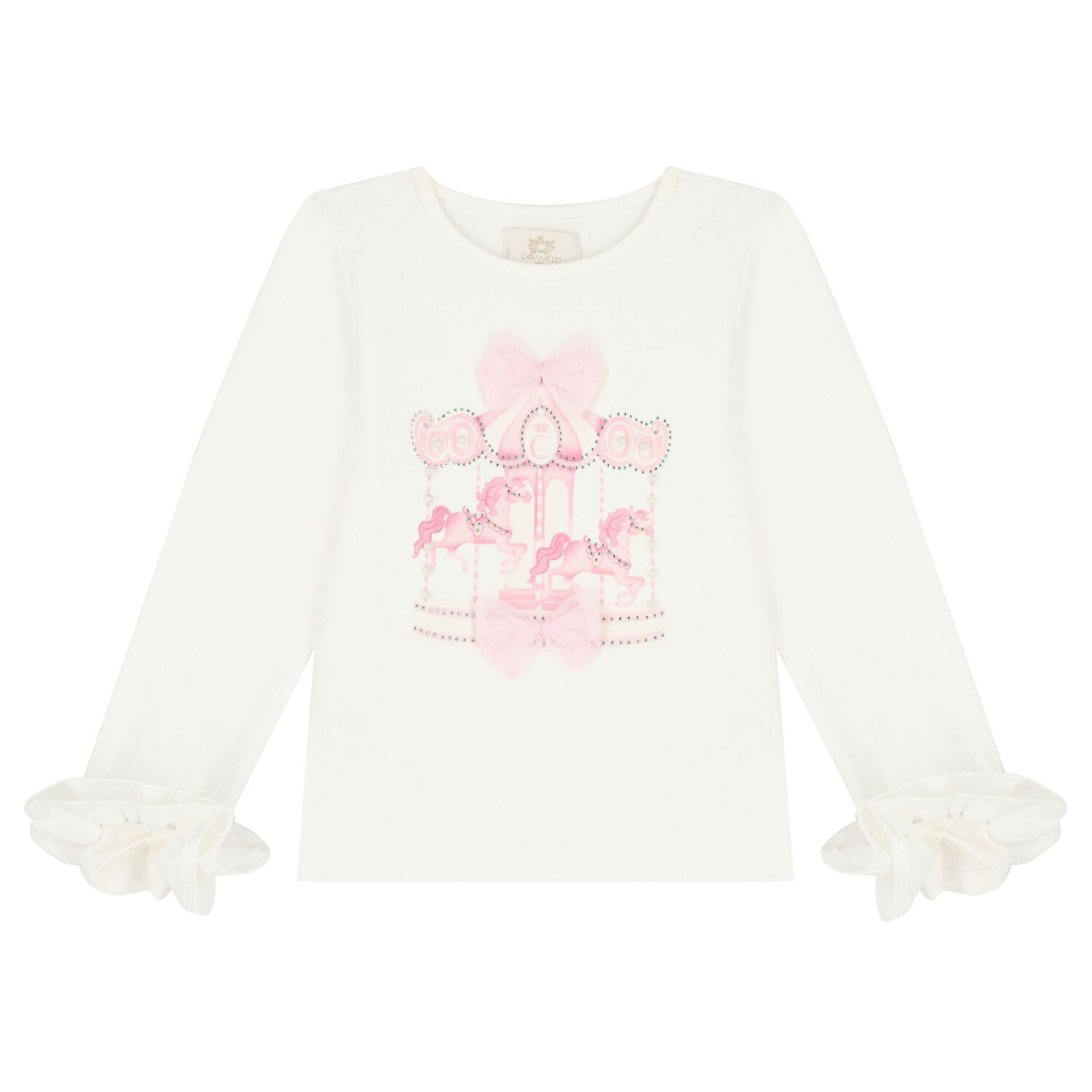 Girls Ivory & Pink Carousel Skirt Set, 1, hi-res