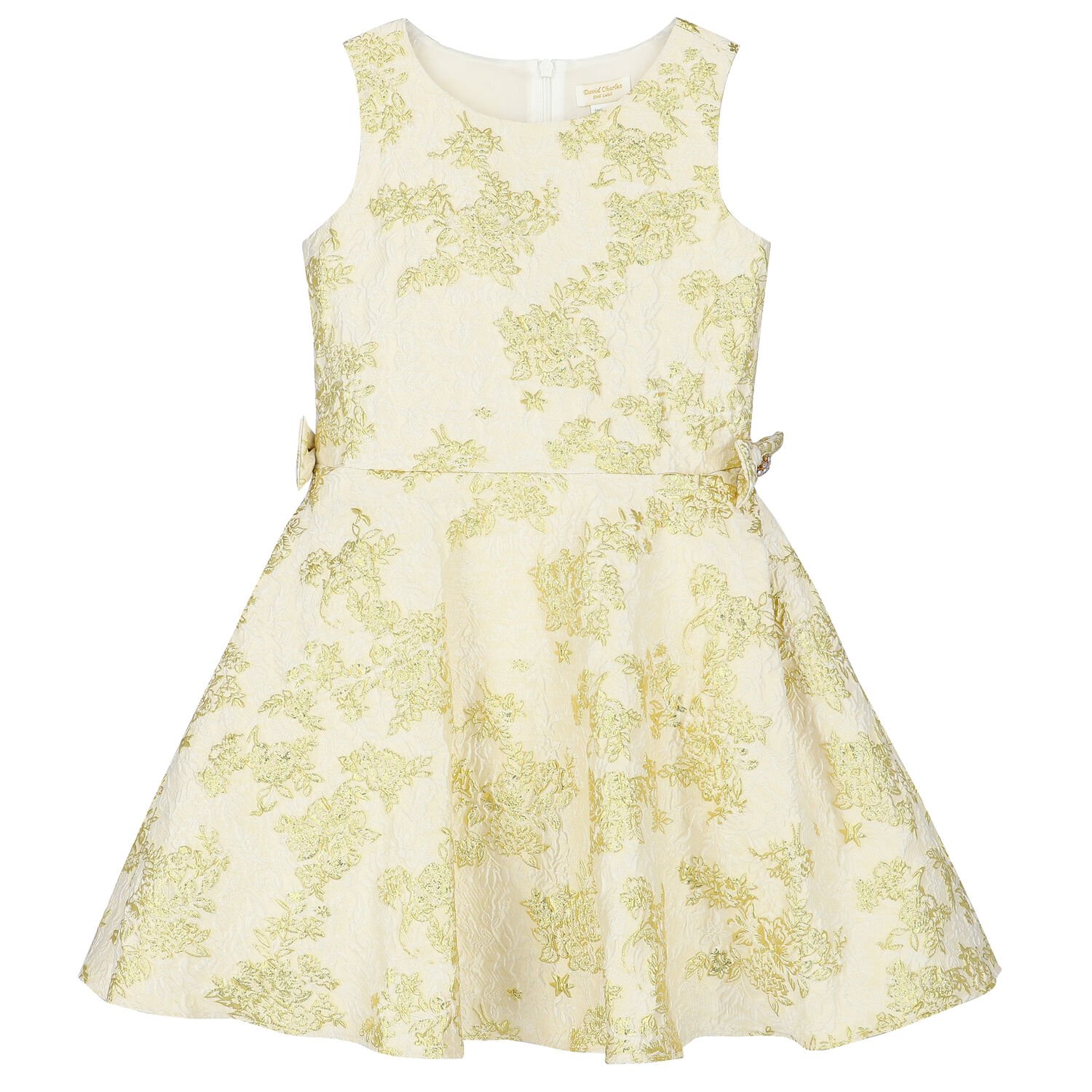 Girls Ivory & Gold Brocade Dress, 1, hi-res
