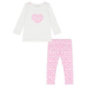Baby Girls White & Pink Heart Leggings Set