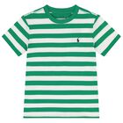 Boys White & Green Striped Logo T-Shirt, 1, hi-res