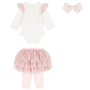Baby Girls Ivory & Pink Bodysuit Gift Set