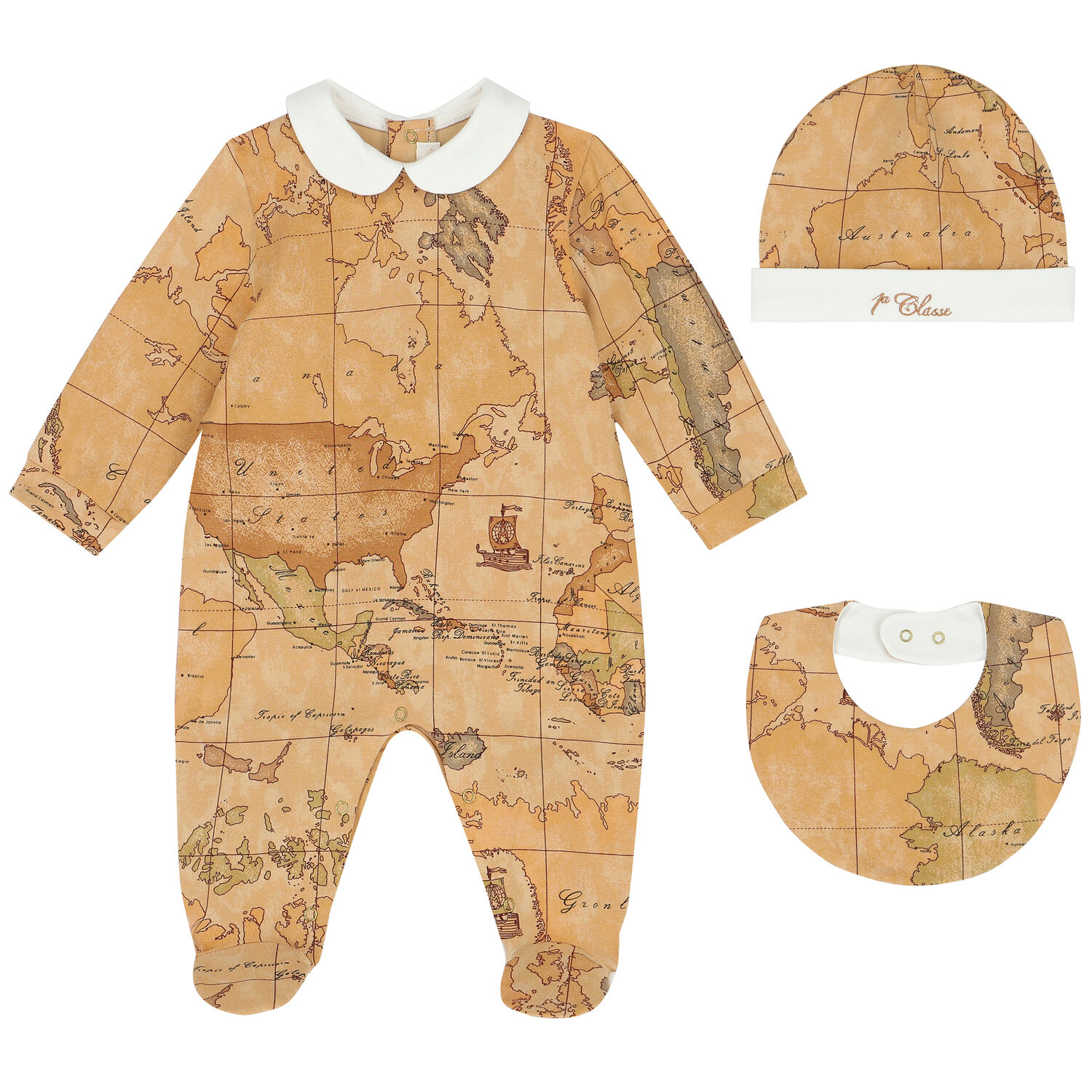 Ivory & Beige Geo Map Babygrow Set, 4, hi-res