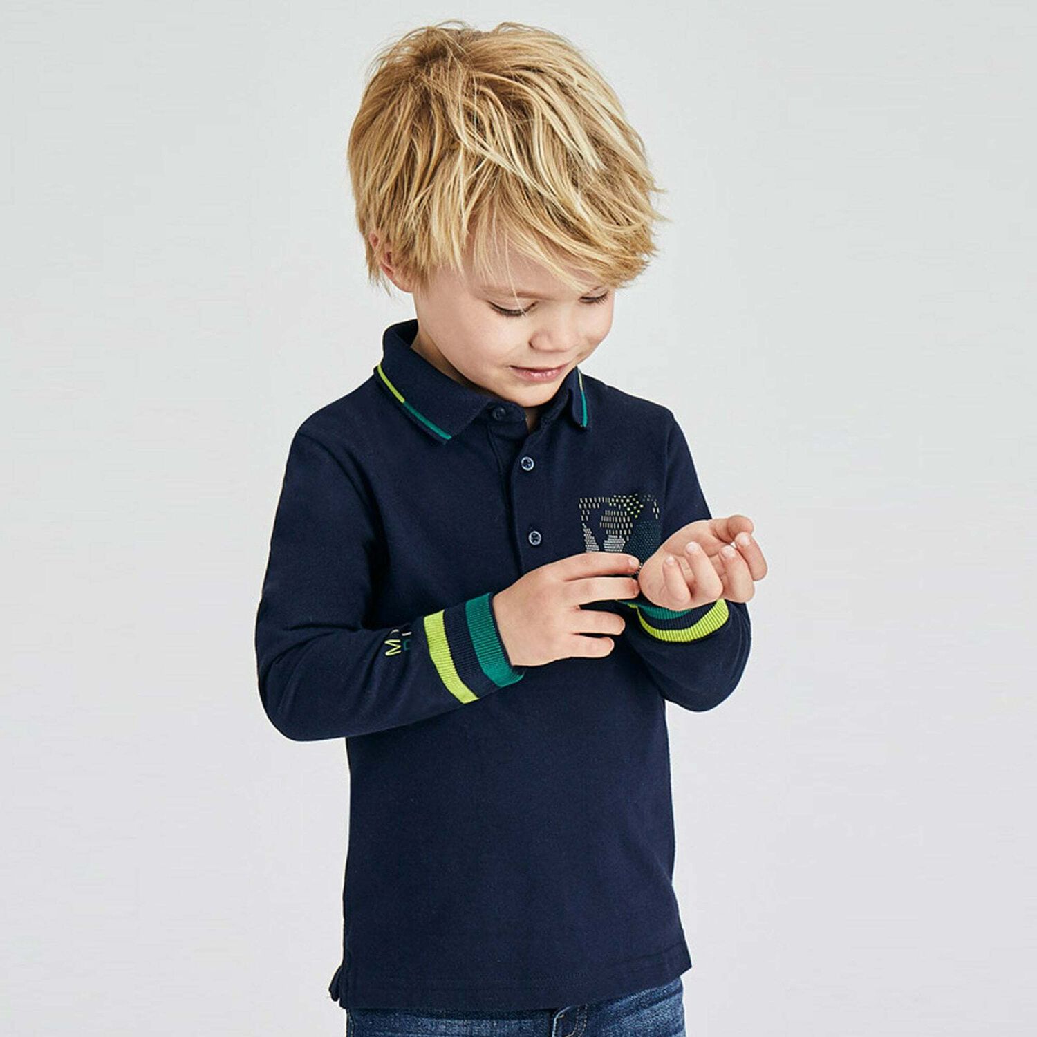 Boys Navy Abstract Polo Shirt, 1, hi-res