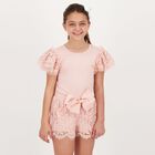 Girls Pink Lace Shorts, 3, hi-res