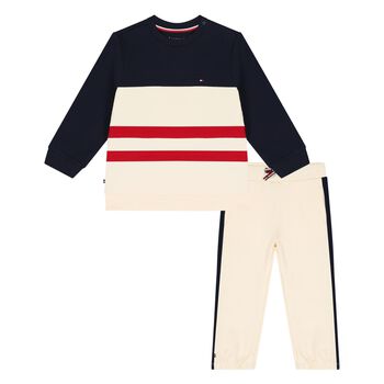Baby Boys Beige & Navy Blue Logo Tracksuit