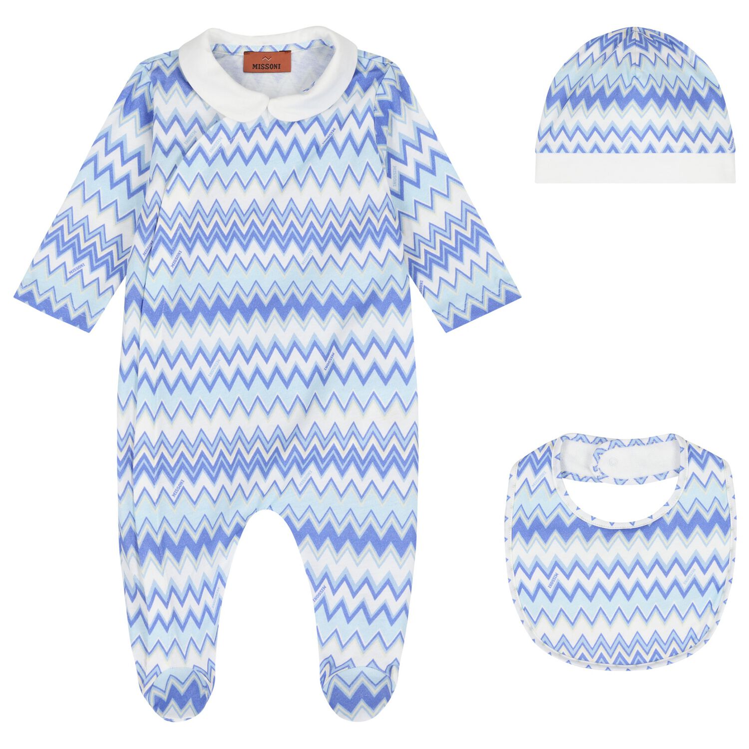 Boys Blue & White Zigzag Logo Babygrow Gift Set, 1, hi-res