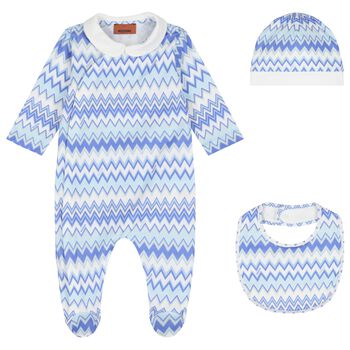 Boys Blue & White Zigzag Logo Babygrow Gift Set
