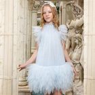 Girls Blue Embellished Tulle Dress, 1, hi-res
