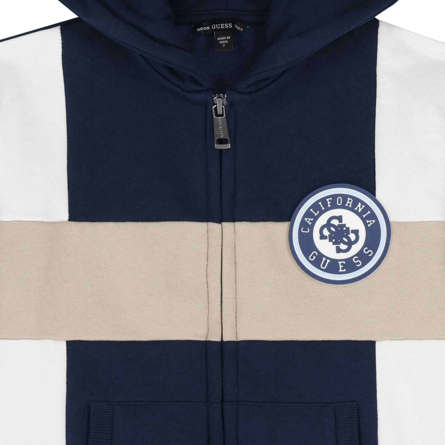 Boys Blue Logo Hooded Zip Up Top, 1, hi-res
