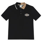 Boys Black Logo Polo Shirt, 1, hi-res